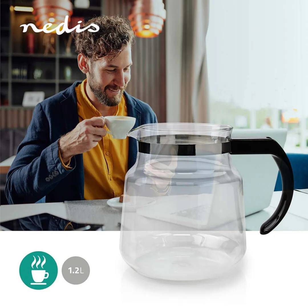 Nedis Glazen Koffiekan KACM100CPBK - 1,2L - Zwart