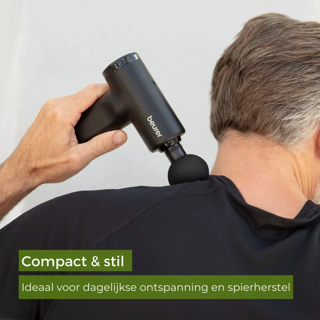 Beurer MG 89 CompactPower Professionele Massage Gun – Diepe Spiermassage – 10 mm Slagdiepte – 5 Snelheden – 3 Opzetstukken – USB-C – Stil – Spierherstel & Ontspanning – 3 Jaar Garantie