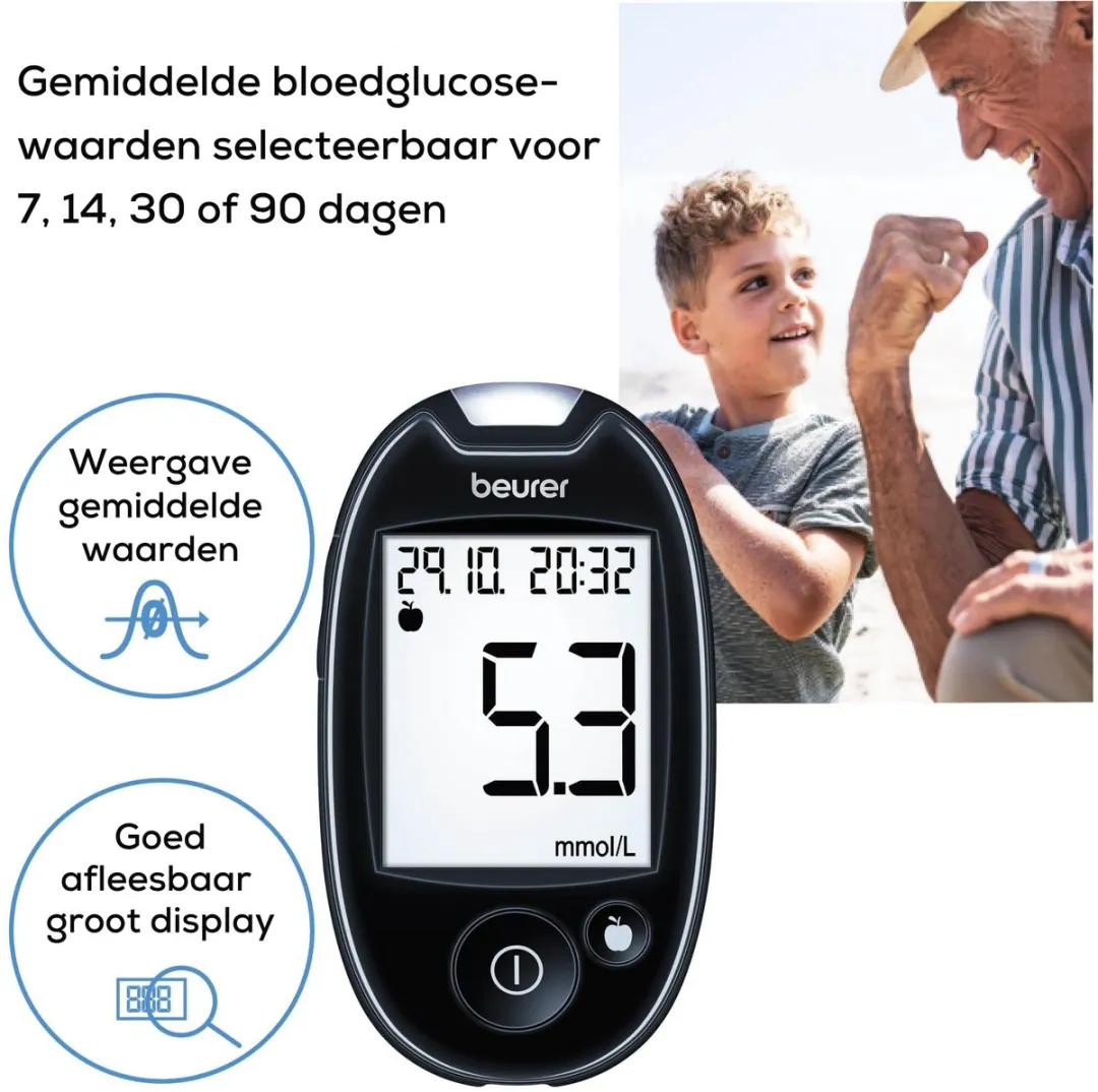 Beurer GL44 Bloedsuikermeter - Zwart - Incl. 10 strips & lancetten