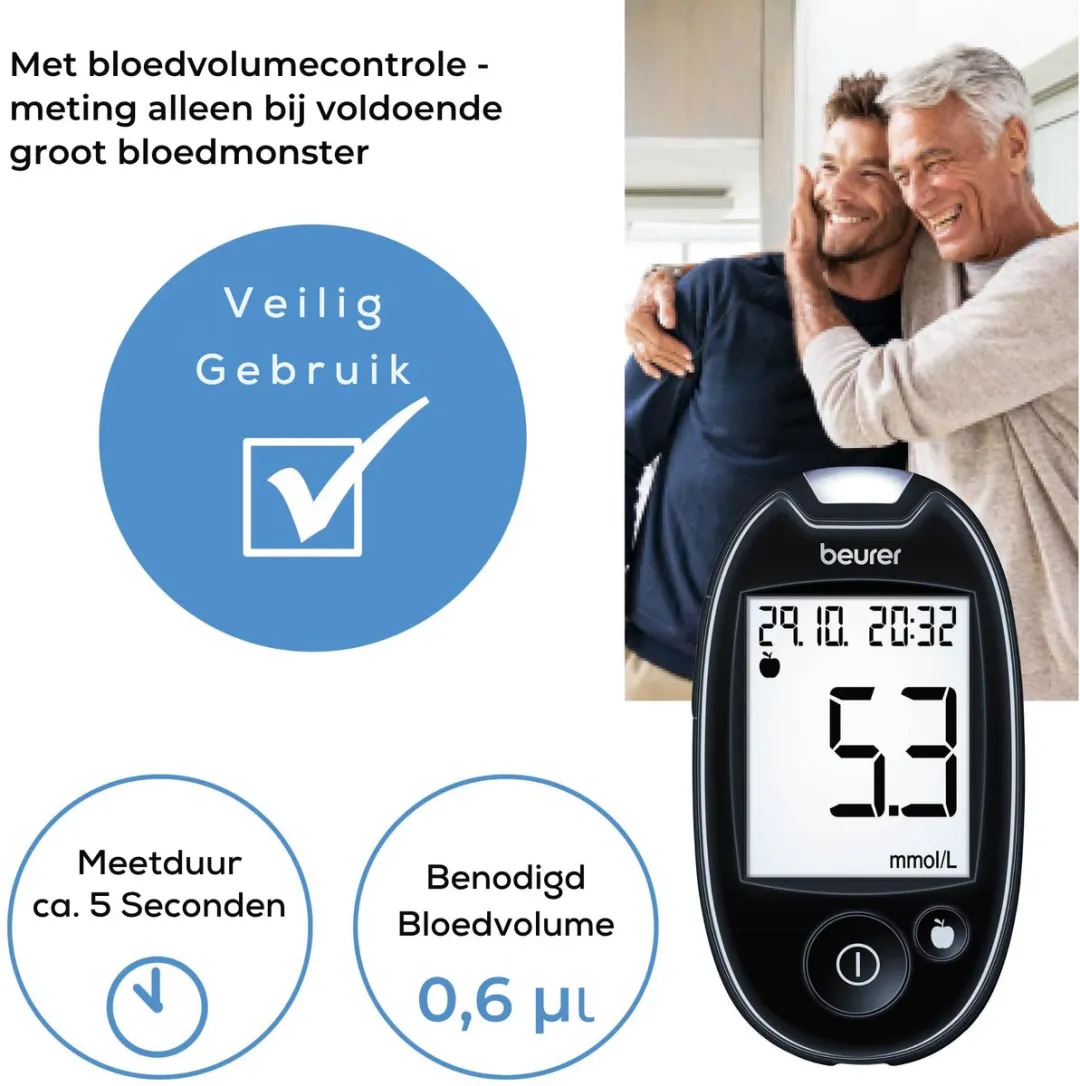 Beurer GL44 Bloedsuikermeter - Zwart - Incl. 10 strips & lancetten