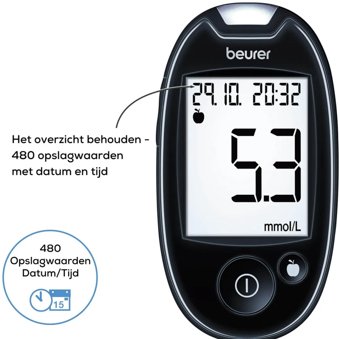 Beurer GL44 Bloedsuikermeter - Zwart - Incl. 10 strips & lancetten