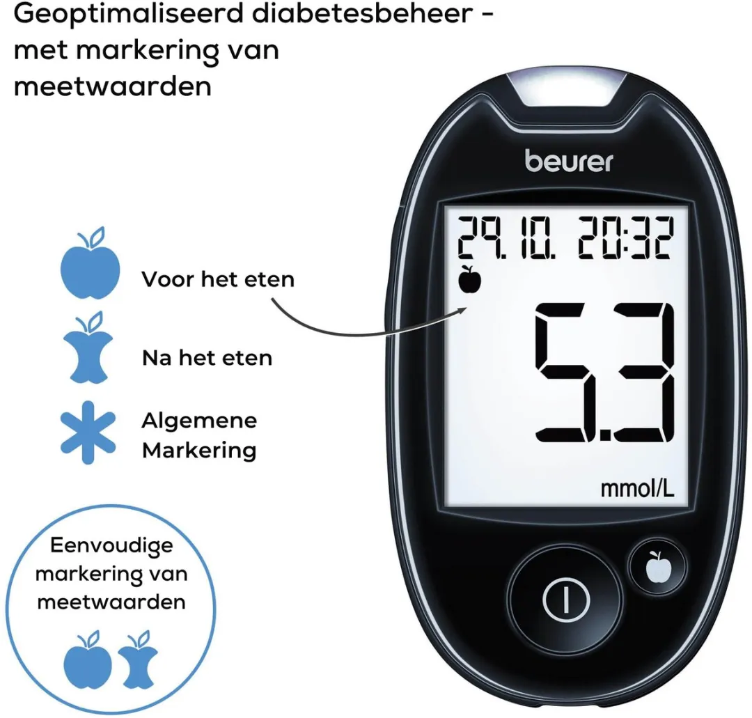 Beurer GL44 Bloedsuikermeter - Zwart - Incl. 10 strips & lancetten