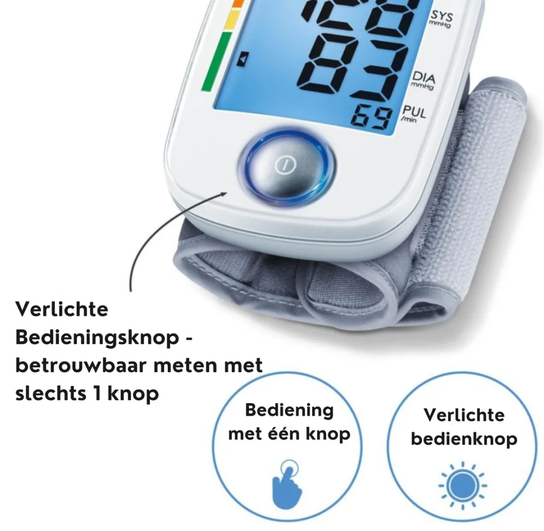 Beurer BC 44 Bloeddrukmeter Pols - Hartslagmeter - Volautomatische meting voor Thuisgebruik - Makkelijke bediening met één Knop - Goed Leesbaar, blauw verlicht XL Display - Inc. Manchet (14 - 19.5 cm)
