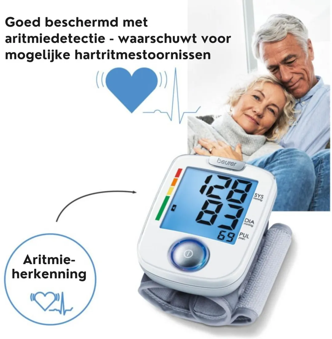 Beurer BC 44 Bloeddrukmeter Pols - Hartslagmeter - Volautomatische meting voor Thuisgebruik - Makkelijke bediening met één Knop - Goed Leesbaar, blauw verlicht XL Display - Inc. Manchet (14 - 19.5 cm)