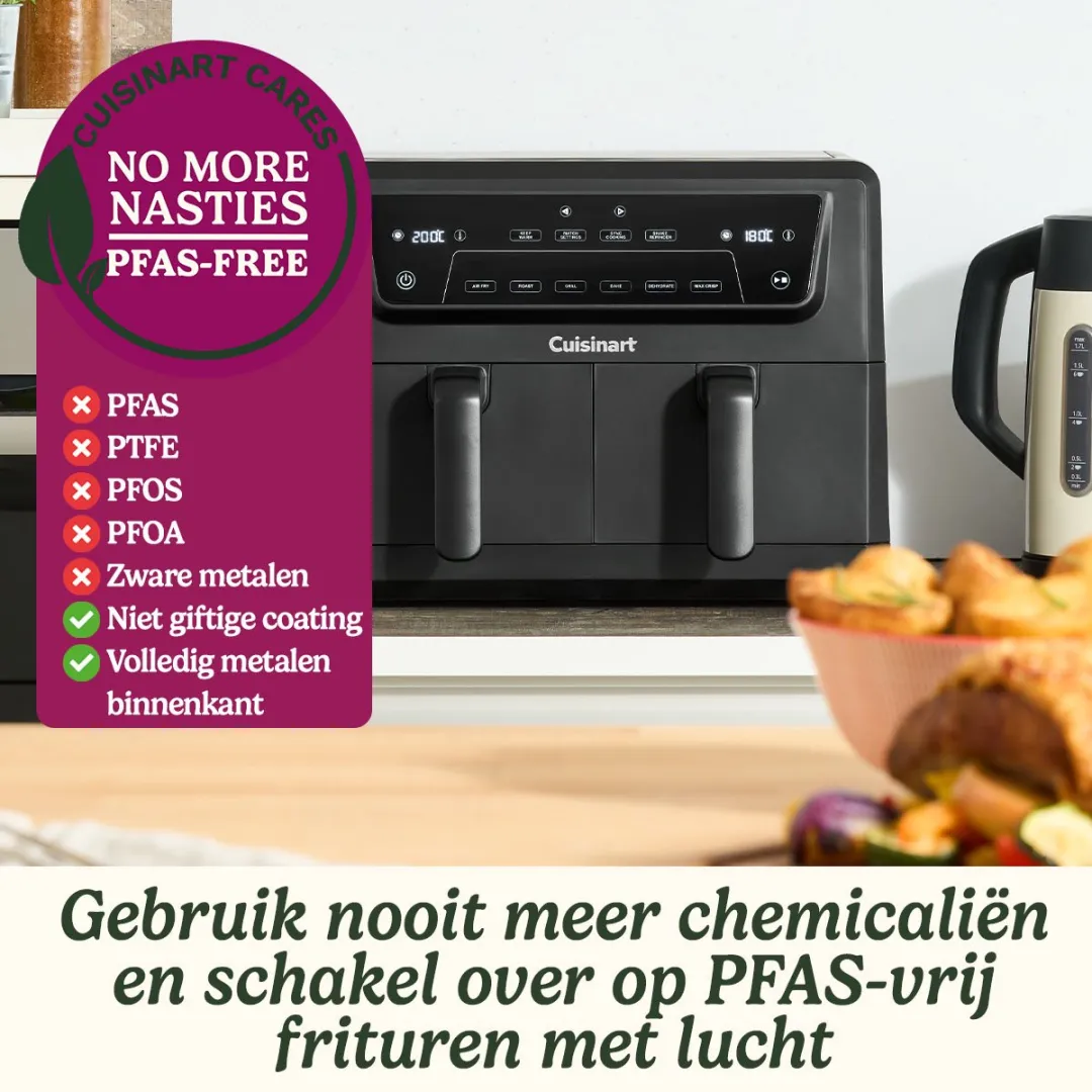 Cuisinart - XXL Dual-Zone Airfryer - Heteluchtfriteuse 2x5,2 - 2400W - 7 programma's - PFAS-vrije keramische coating - 2 manden voor tot 12 porties - Zwart