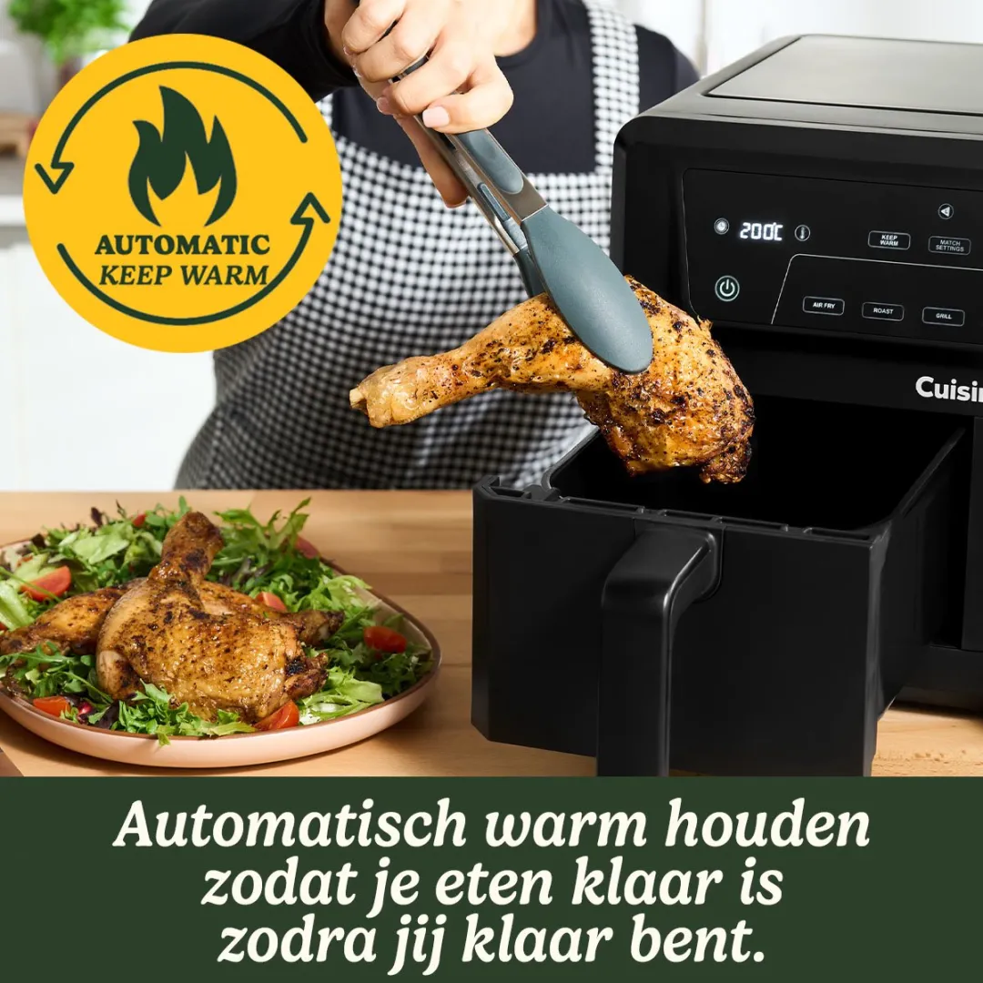 Cuisinart - XXL Dual-Zone Airfryer - Heteluchtfriteuse 2x5,2 - 2400W - 7 programma's - PFAS-vrije keramische coating - 2 manden voor tot 12 porties - Zwart