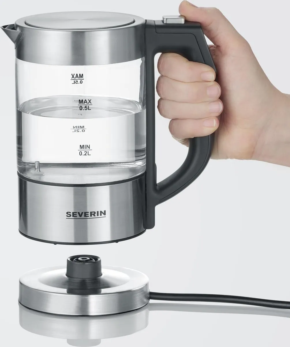 Severin WK 3458 Mini Waterkoker 0,5L - 1100W - RVS/Transparant