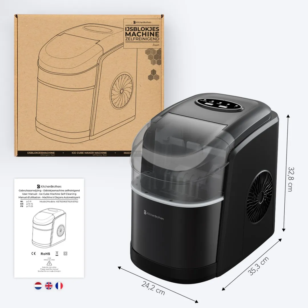 KitchenBrothers KB760 IJsblokjesmachine 12kg/24u - Zwart - afbeelding 6 van 6