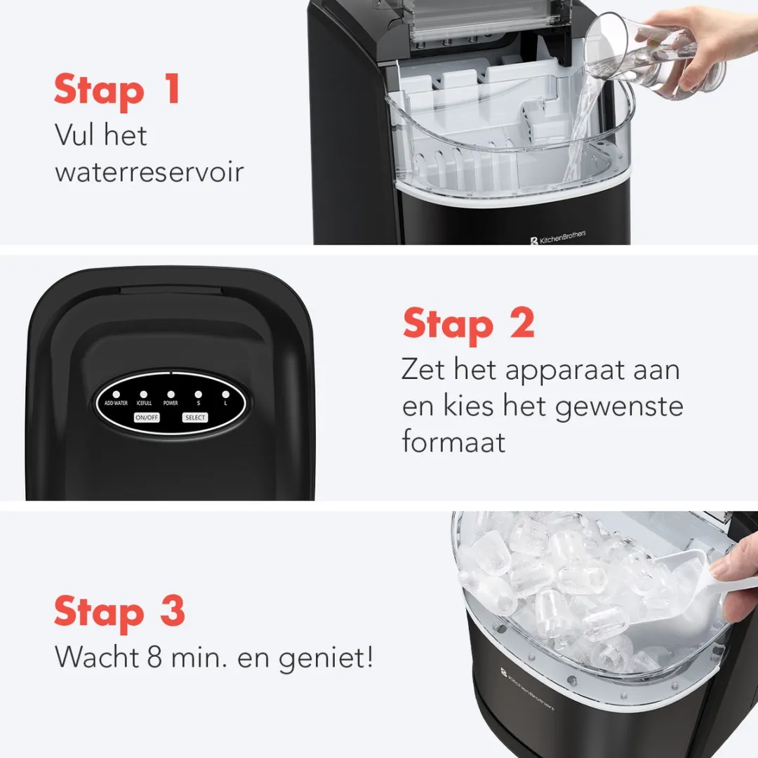 KitchenBrothers KB760 IJsblokjesmachine 12kg/24u - Zwart