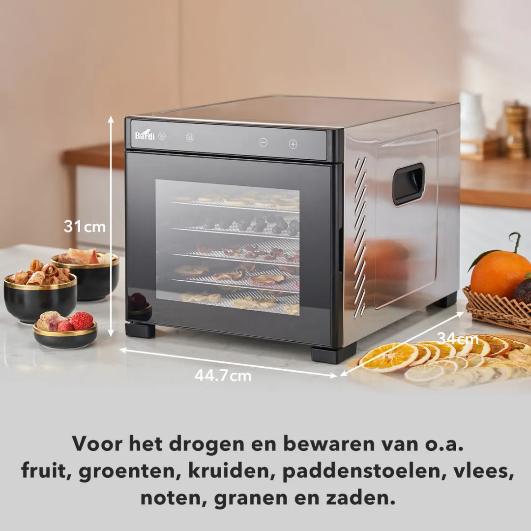 Bardi Professionele Voedseldroger 10 Laags 50378 - 1000W - RVS
