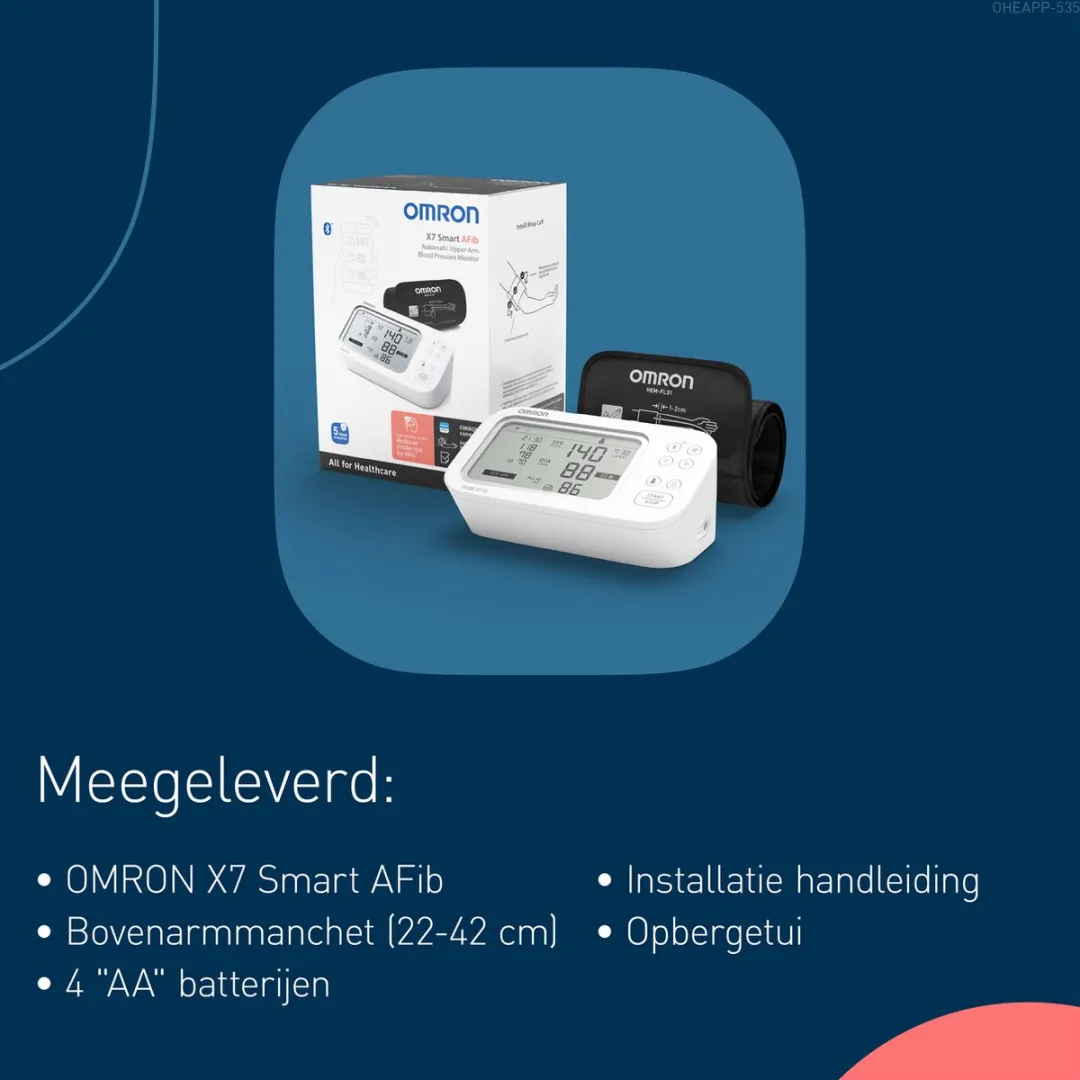 OMRON X7 Smart AFib Bloeddrukmeter voor bovenarm | Check voor AFib bij elke bloeddrukcontrole | Klinisch gevalideerd, inclusief zwangerschap en diabetes | 2 gebruikers | Intelli Wrap Manchet 22-42cm