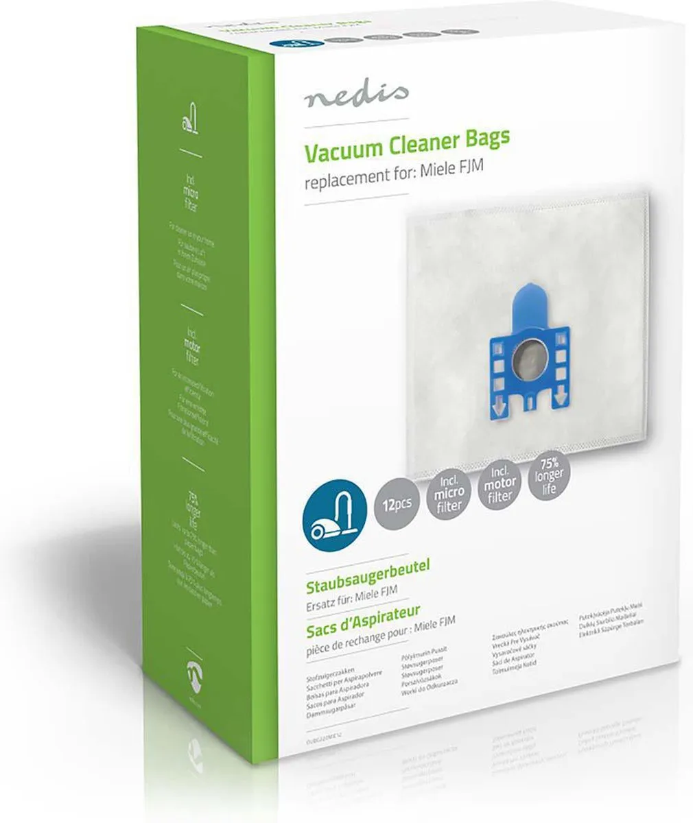 Nedis Stofzuigerzak DUBG221MIE12 - 12 Stuks - Wit - afbeelding 6 van 6