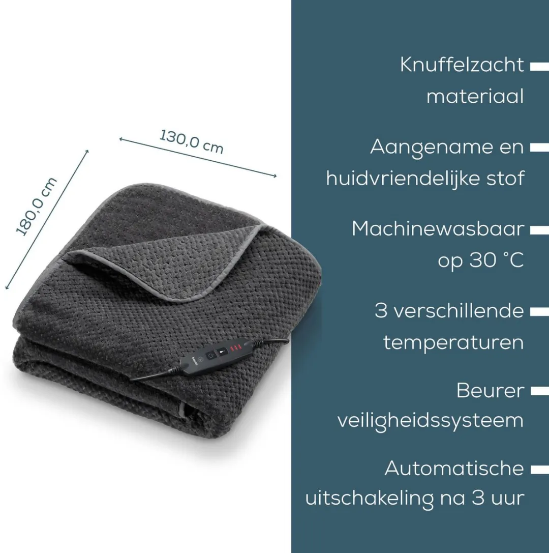 Beurer HD 65 Elektrische Warmedeken 100W - 180x130cm Grijs - afbeelding 6 van 6