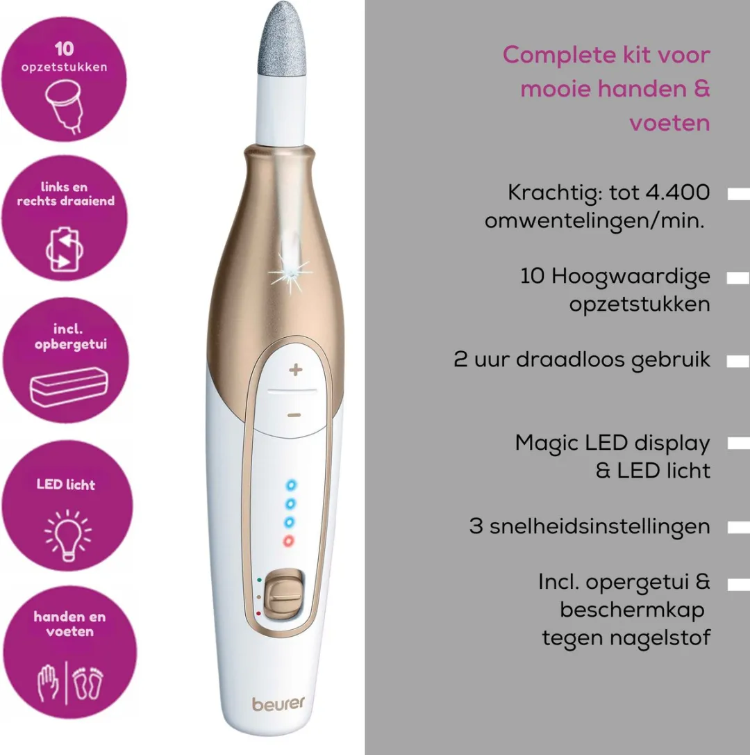 Beurer MP 64 Nagelvijl Set - Draadloos 10 Opzetstukken - Wit