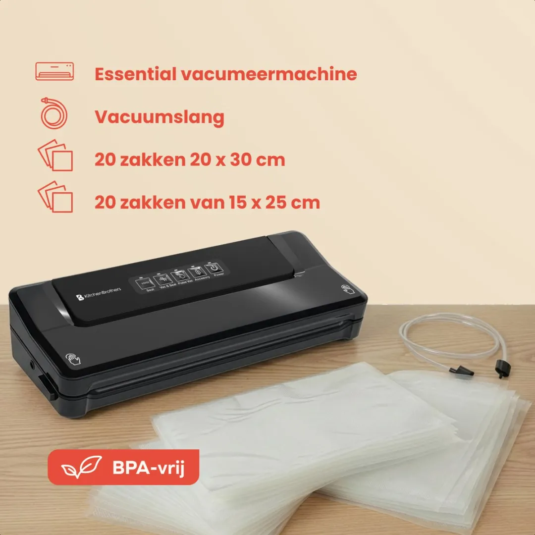 KitchenBrothers KB1004218 Vacuüm Sealer - 125W - 40 Zakken - Zwart