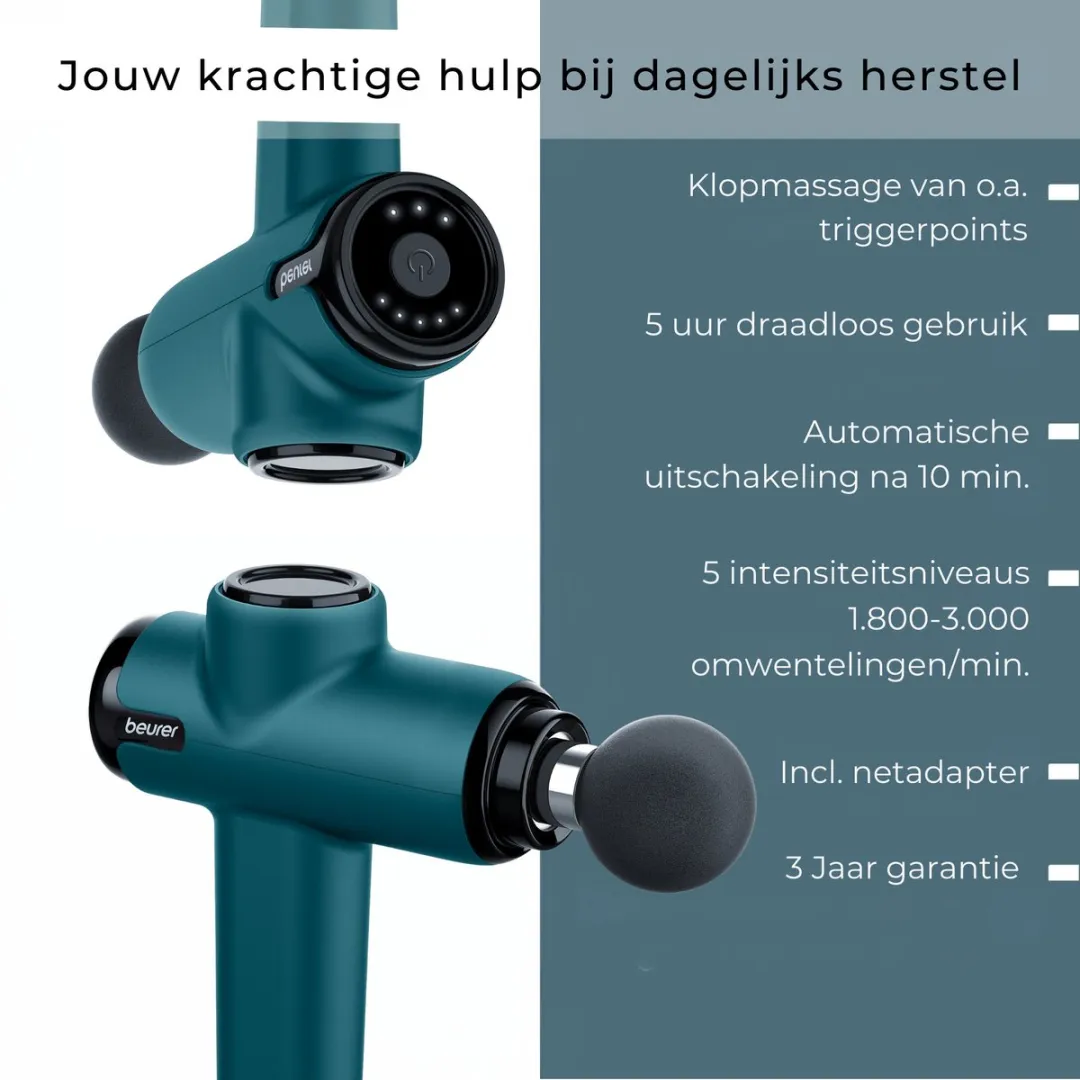 Beurer MG 99 Massagepistool - 5 Intensiteiten - 4 Koppen - Petrol - afbeelding 6 van 6