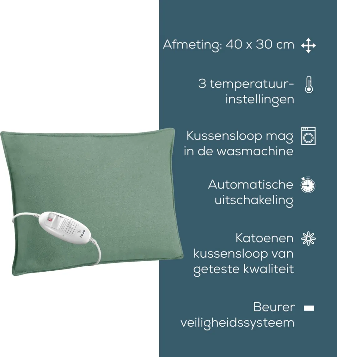 Beurer HK 48 Cosy Green Warmtekussen 40x30cm - 3 standen - Groen