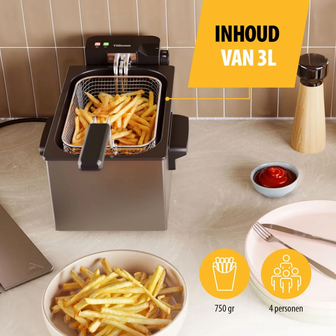 Tristar FR-9326 Frituurpan 3L - 2000W - Zilver