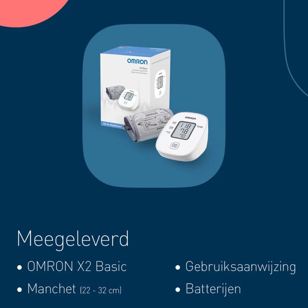 OMRON X2 Basic Bloeddrukmeter Bovenarm - Aanbevolen door Hartstichting - Blood Pressure Monitor met Hartslagmeter – Onregelmatige Hartslag - Klinisch Gevalideerd - 22 tot 32 cm Manchet – 5 jaar Garantie