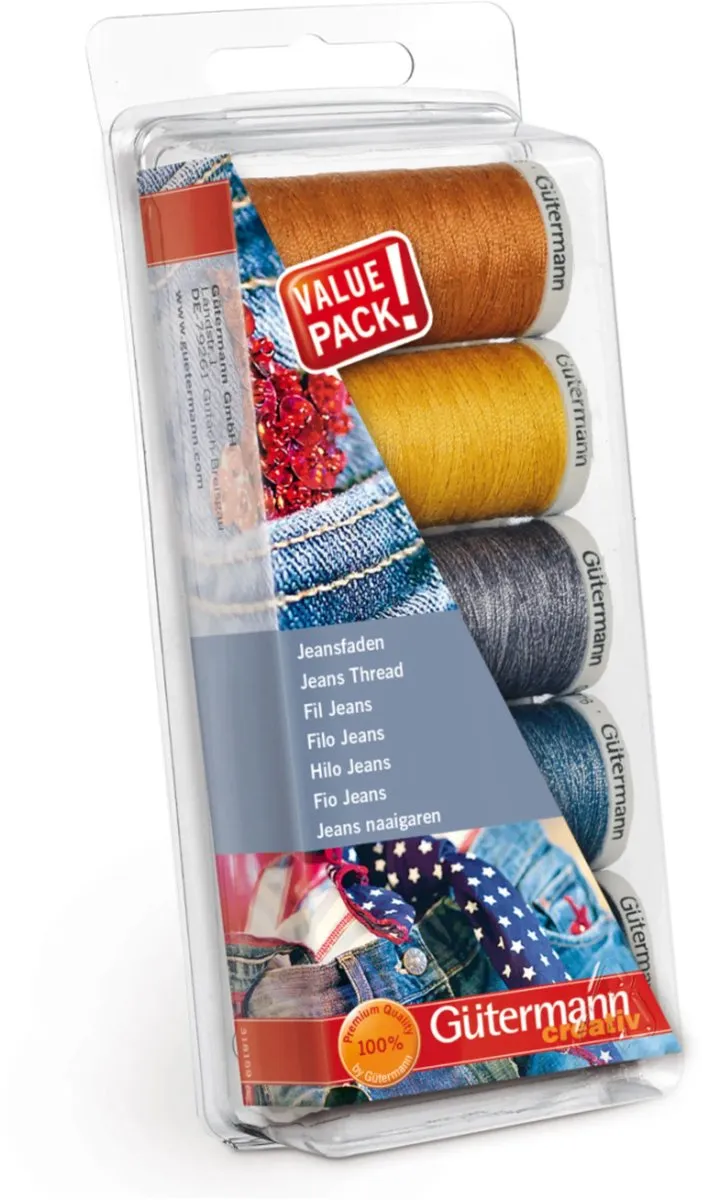 Gutermann Jeans Naaigarenset - 5 Spoelen - Verschillende Kleuren