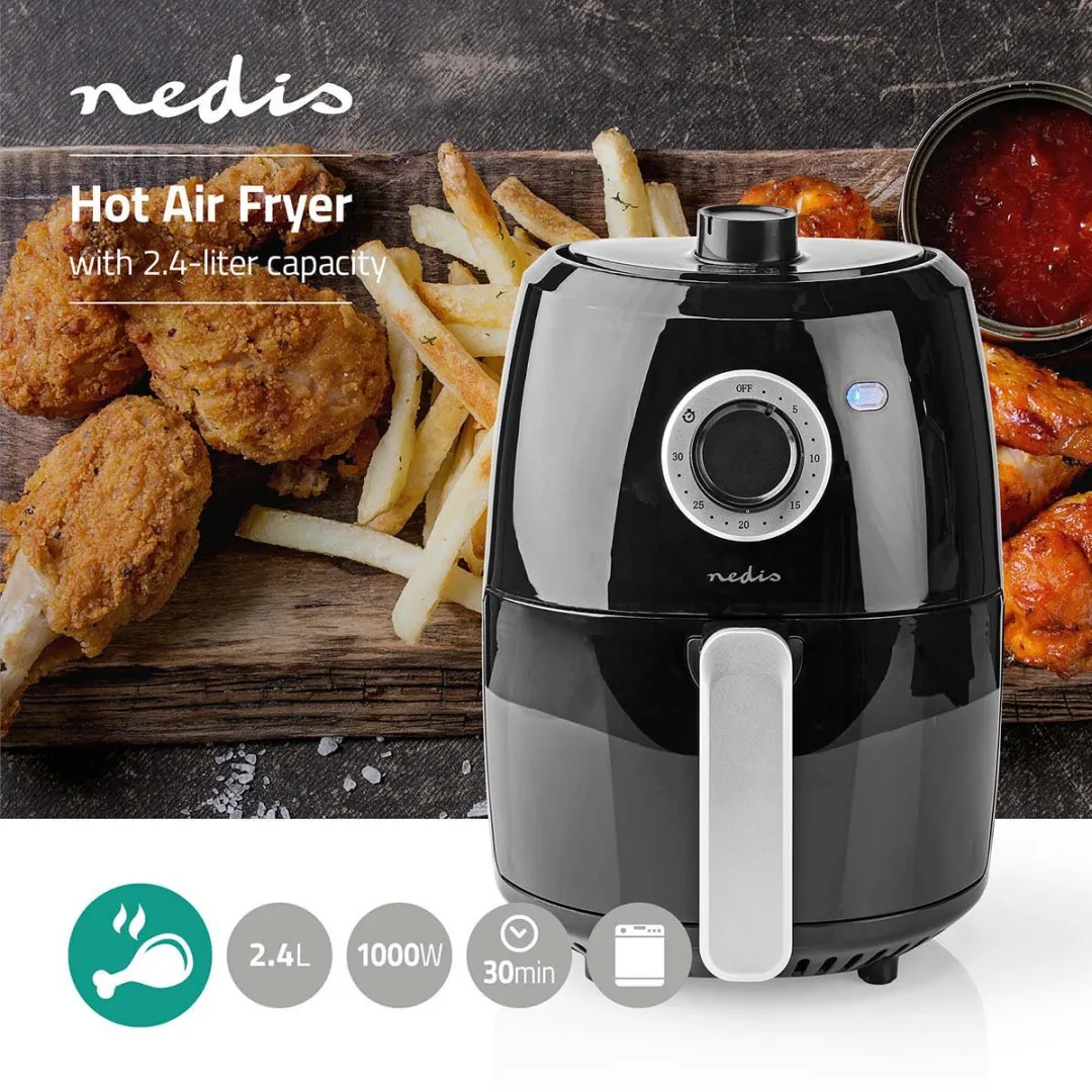 Nedis Airfryer 2.4L - 1000W - 8 Programma's - Zwart - afbeelding 6 van 6