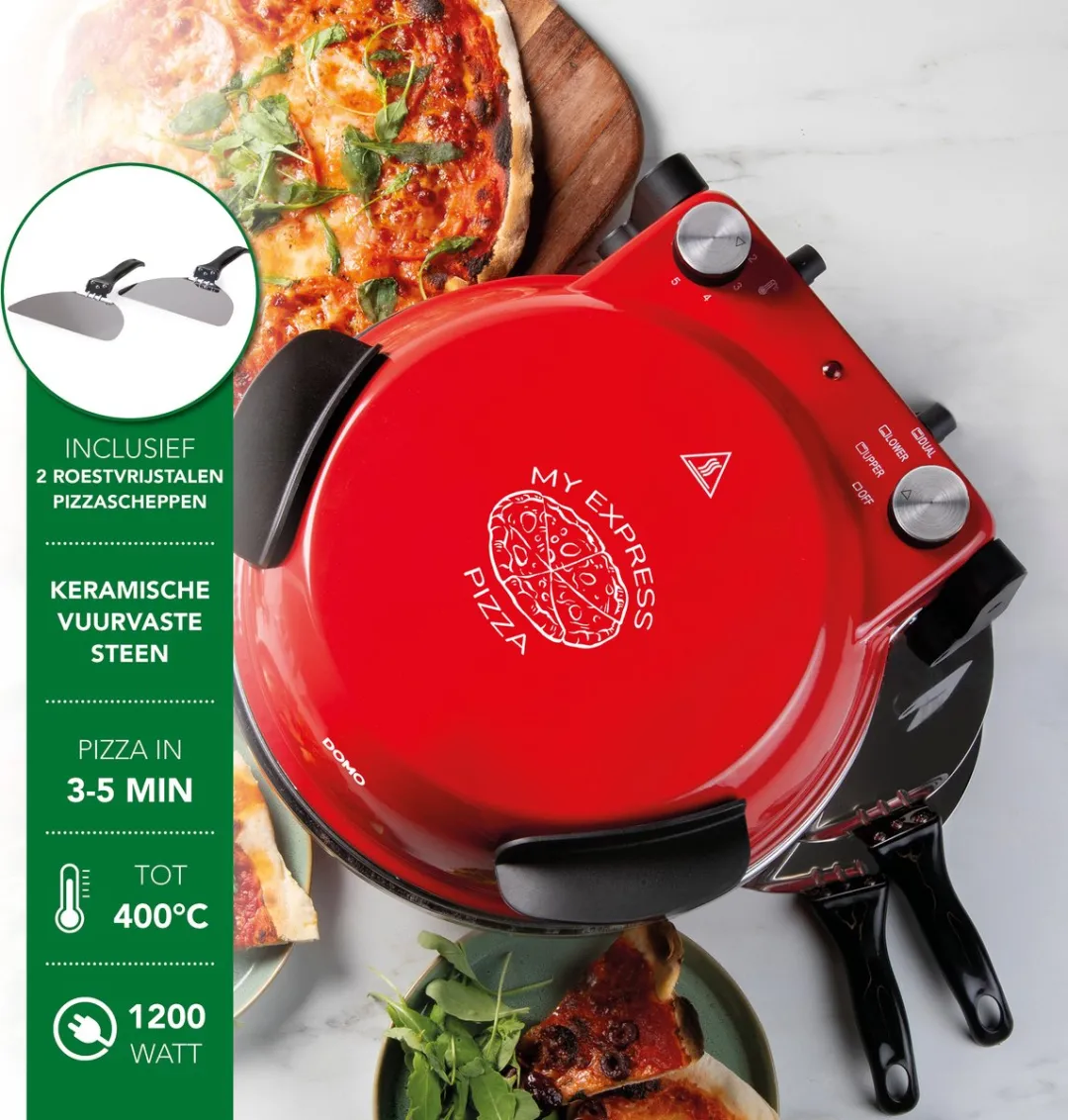 Domo DO9284PZ Pizzamaker - 1200W - 32cm - Rood