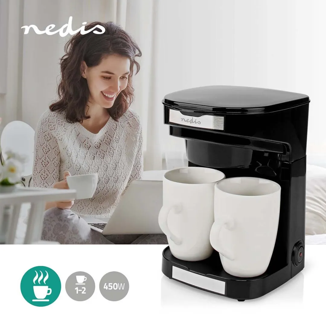 Nedis KACM140EBK Koffiezetapparaat 2 Kopjes - 450W - Zwart