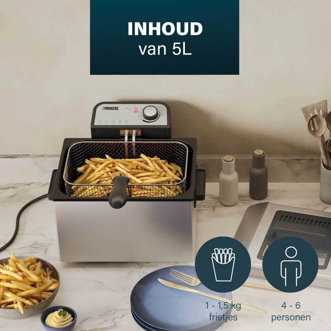 Princess 184090 Friteuse 5L - 3270W - Zilver