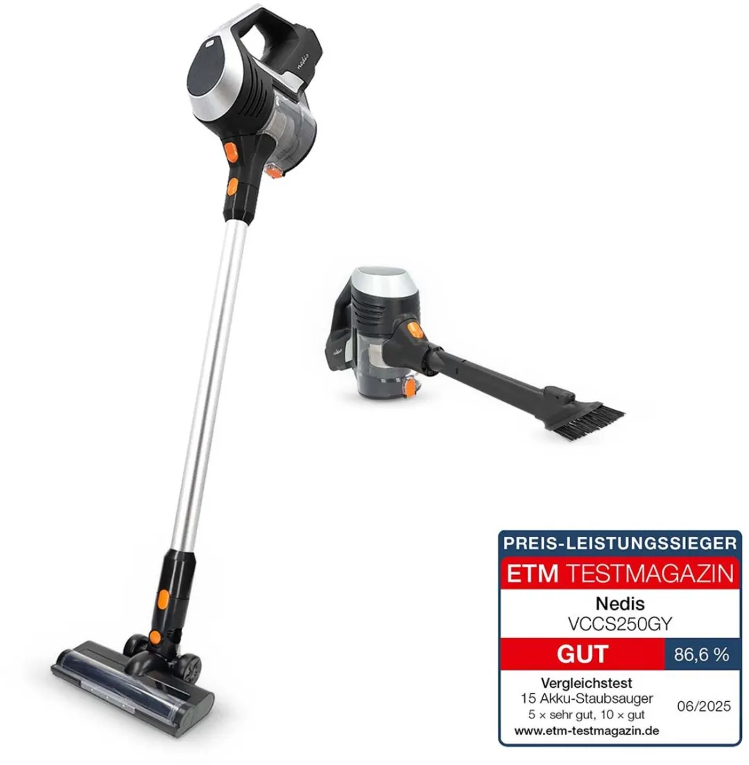 Nedis VCCS250GY Draadloze Steelstofzuiger 130W - HEPA - Oranje/Zwart - afbeelding 6 van 6