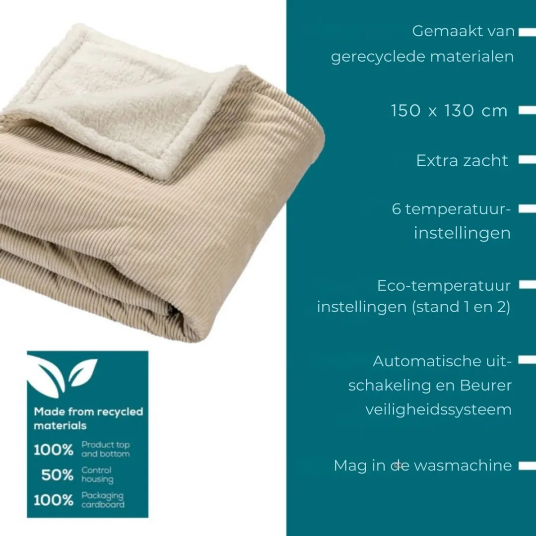 Beurer Premium Elektrische Deken 100W 180x130cm - Beige