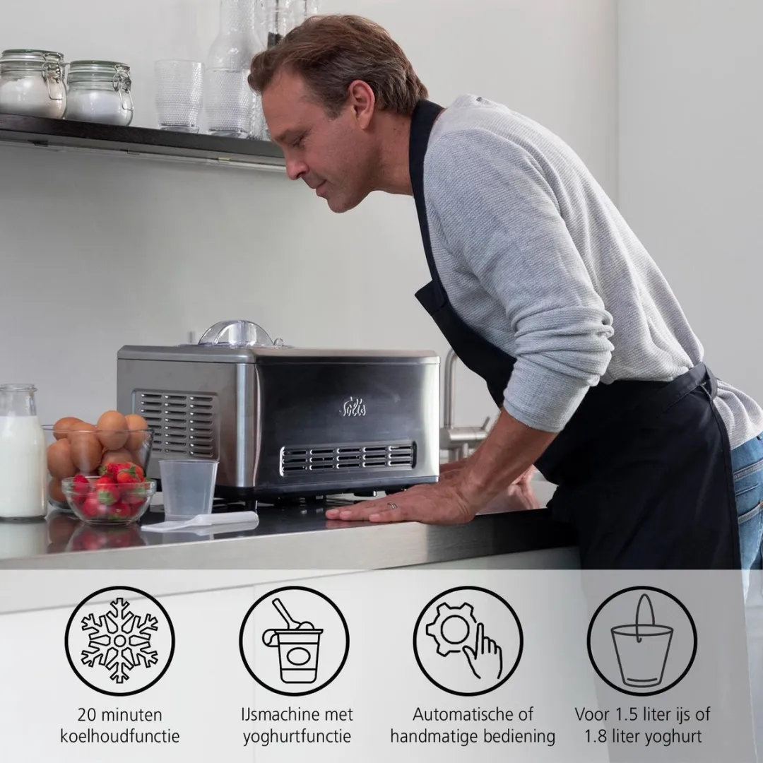 Solis Gelateria Pro Touch 850 IJsmachine - 12 Programma's - 200W - Zilver