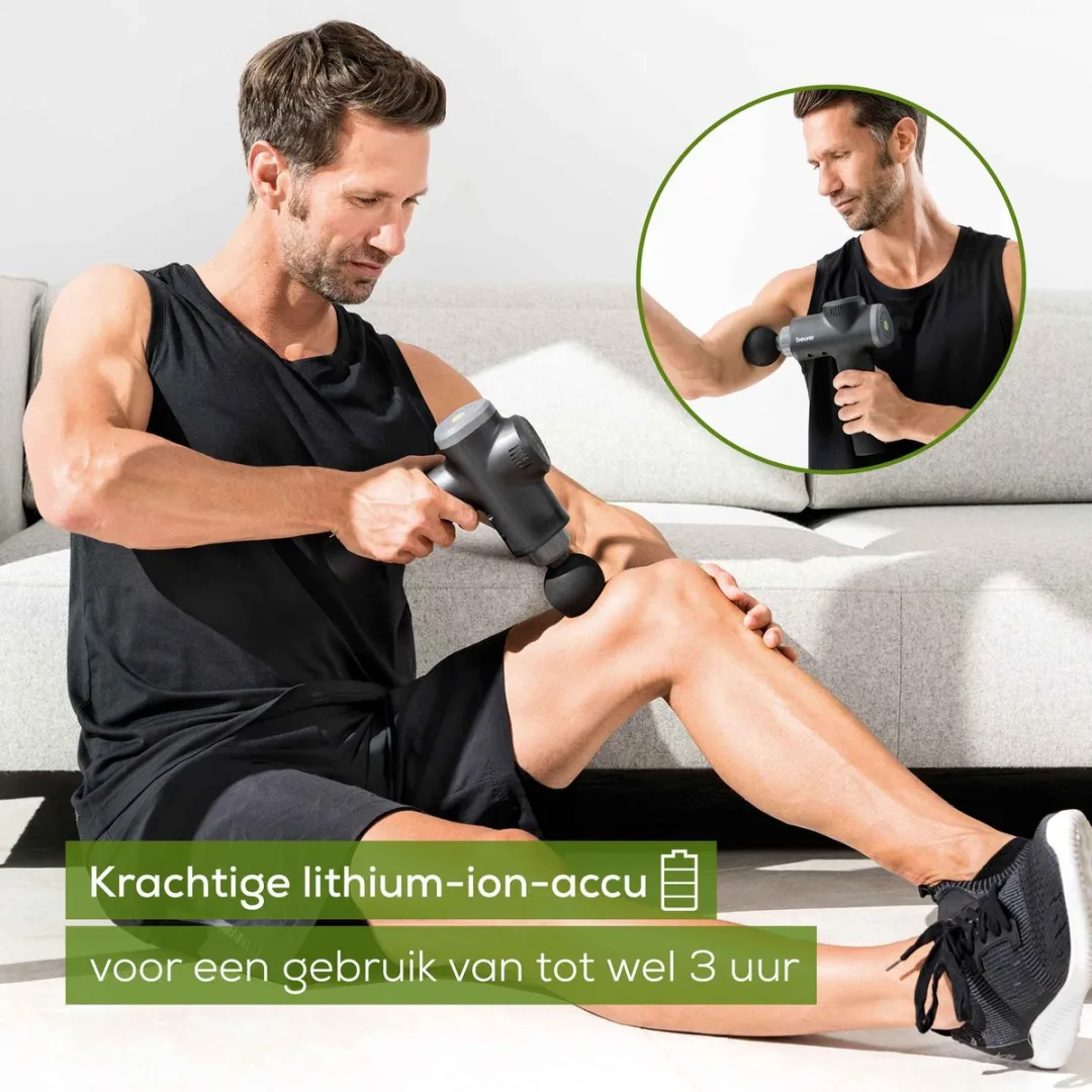 Beurer MG 180 Massage Gun - Massageapparaat - Triggerpoints - 4 Intensiteitsniveaus - Tot 3.200 impulsen per minuut - 6 Opzetstukken - Tot 3 uur draadloos gebruik - 3 Jaar garantie