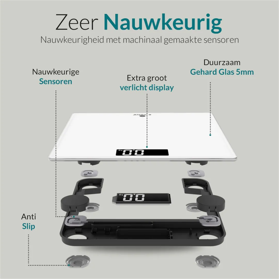 e.volve Weegschaal Personenweegschaal Digitaal - Wit - Digitale Weegschaal - Incl. Batterijen - Weegschalen