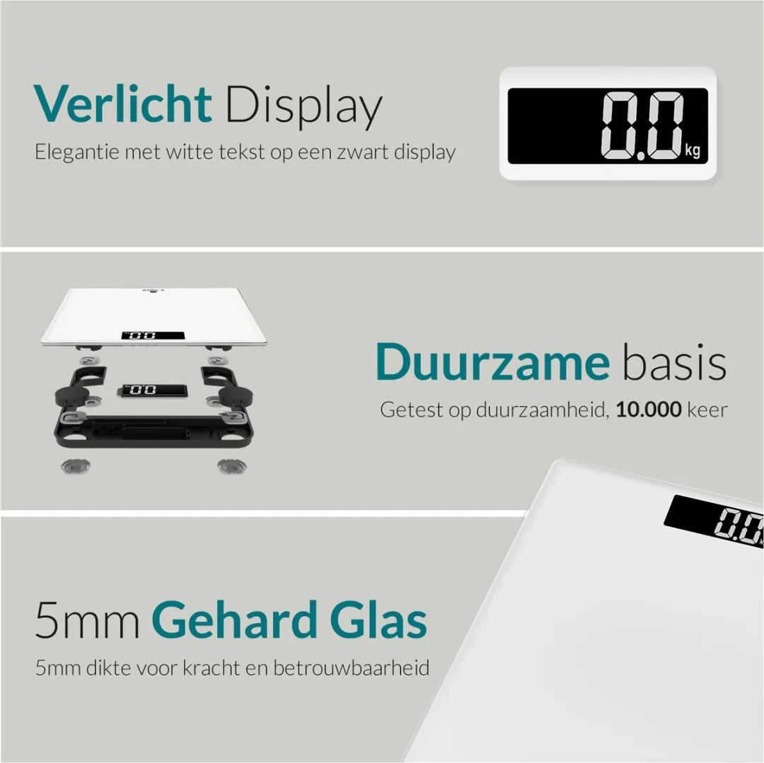 e.volve Weegschaal Personenweegschaal Digitaal - Wit - Digitale Weegschaal - Incl. Batterijen - Weegschalen