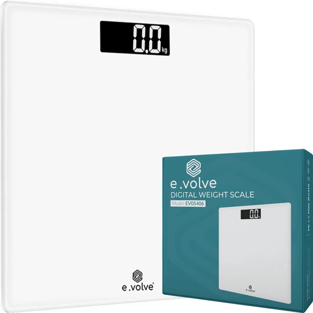 e.volve Weegschaal Personenweegschaal Digitaal - Wit - Digitale Weegschaal - Incl. Batterijen - Weegschalen