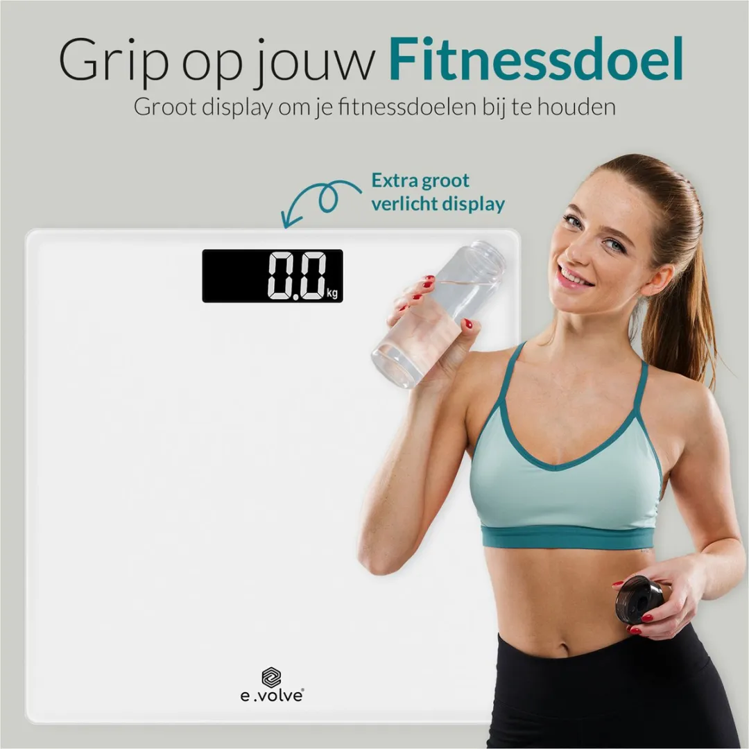 e.volve Weegschaal Personenweegschaal Digitaal - Wit - Digitale Weegschaal - Incl. Batterijen - Weegschalen