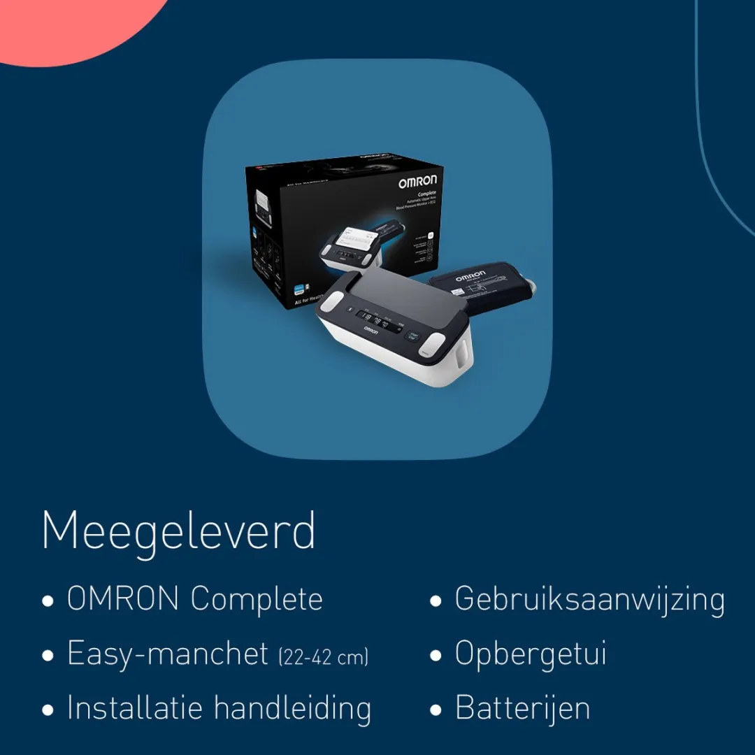 OMRON COMPLETE – Smart Bloeddrukmeter Bovenarm – Aanbevolen door Hartstichting - ECG Monitor - Klinisch Gevalideerd - met Mobiele App – XL Scherm Display - 22 tot 42 cm Manchet – 5 jaar Garantie – Bloeddrukmeter, Hartslagmeter, ECG-meter in één