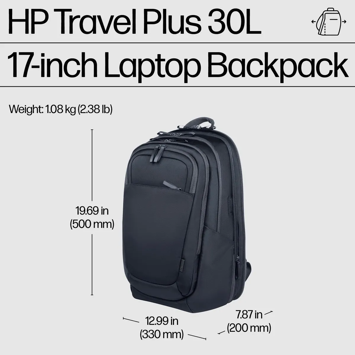 HP Travel Plus 30L Rugzak 17 inch - A2CE0AA - Zwart