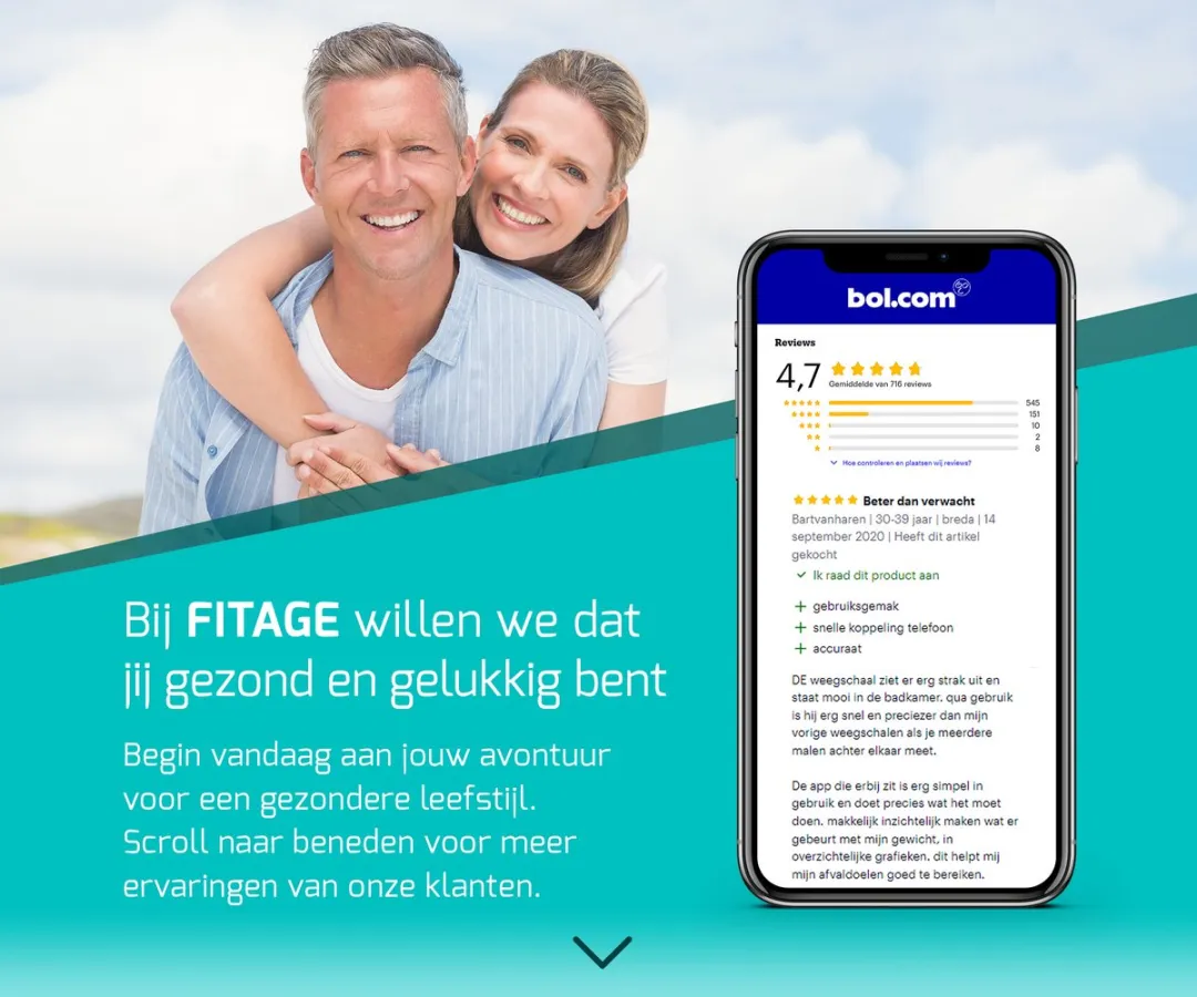 FITAGE LCD Personenweegschaal - 225kg - 17x Analyse - Zwart