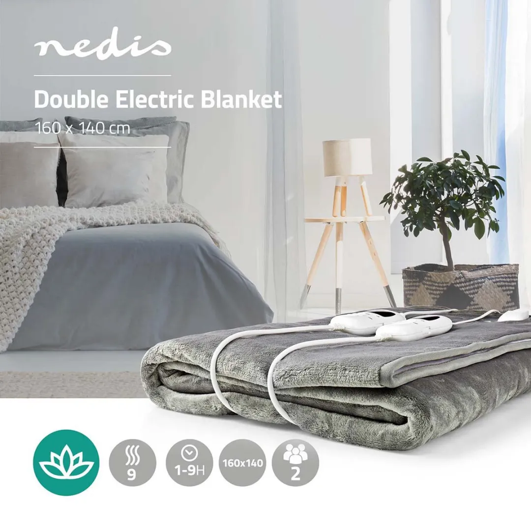 Nedis PEBL130CWT2 Elektrische Onderdeken 160x140cm - 9 standen - Grijs