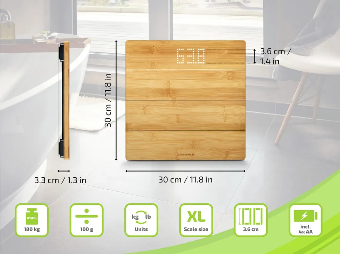 Soehnle Style Sense Bamboo Magic Digitale Weegschaal - 180 kg - Bruin - afbeelding 6 van 6