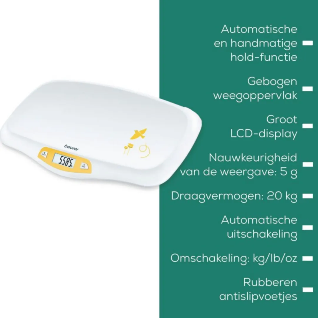 Beurer BY 80 Babyweegschaal - 20 kg - 5 g - Wit/Geel - afbeelding 6 van 6