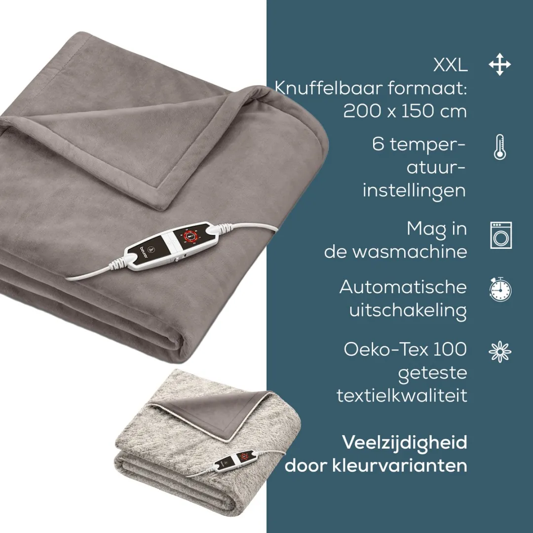 Beurer HD 150 XXL Warmtedeken 200x150cm - 110W - Cosy Taupe - afbeelding 6 van 6