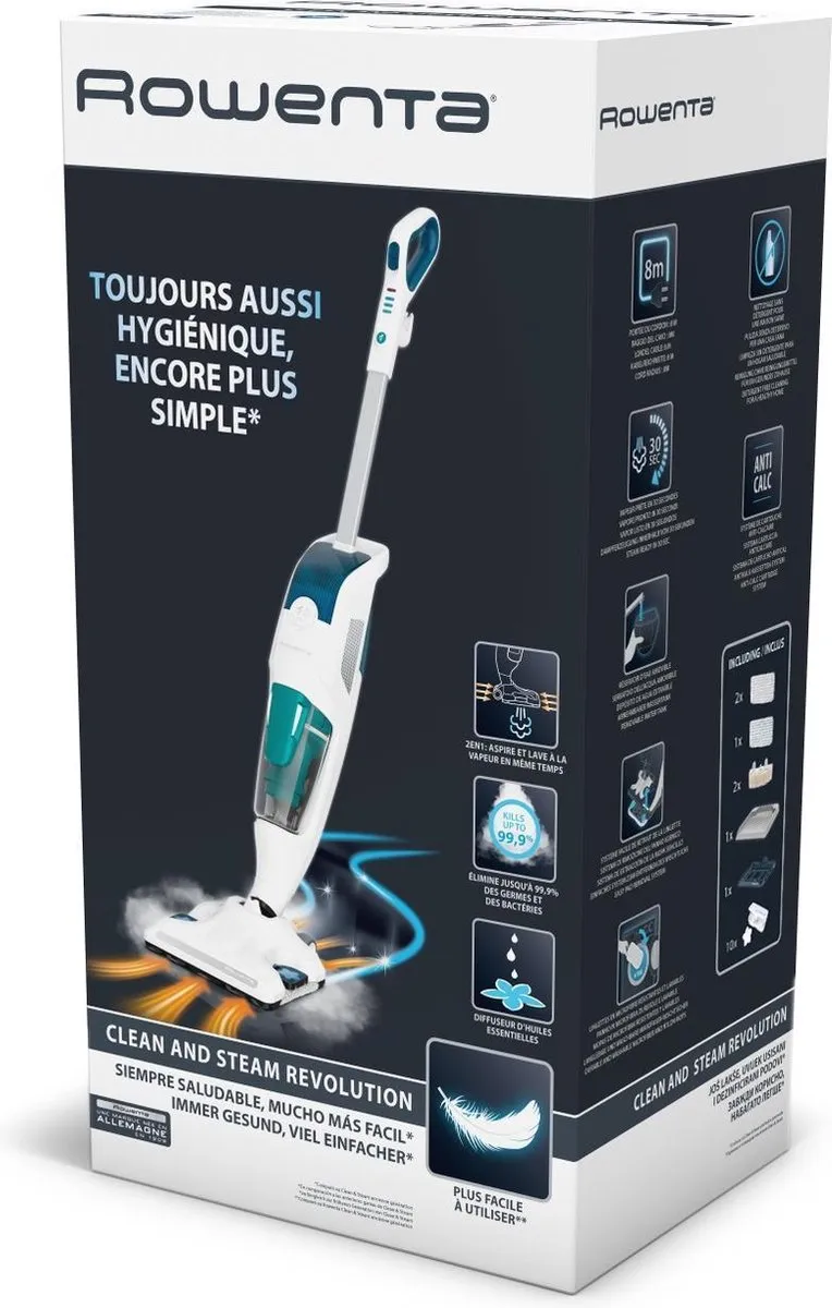 Rowenta Clean & Steam Revolution RY7757 Stofzuiger Stoomreiniger 1500W - Wit/Blauw