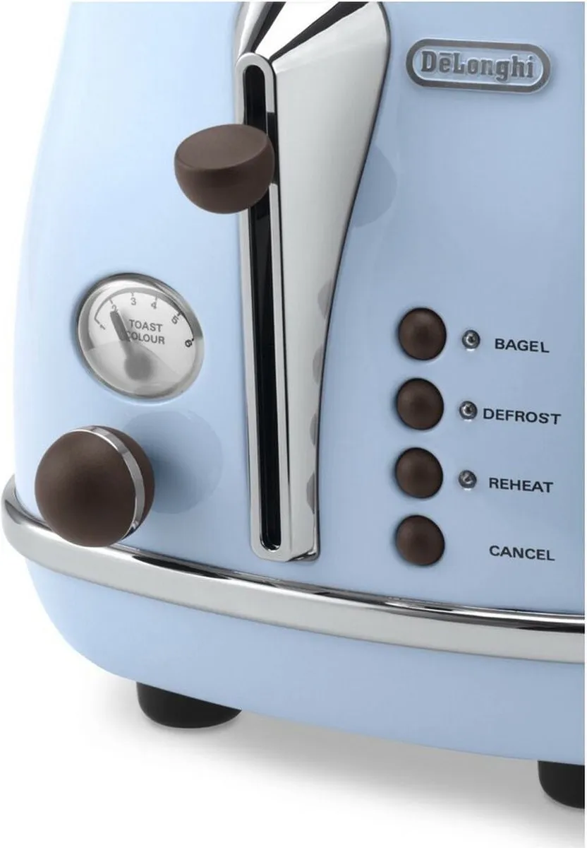 De'Longhi Icona Vintage CTOV2103.AZ Broodrooster - 2 Sneden 900W - Azuurblauw