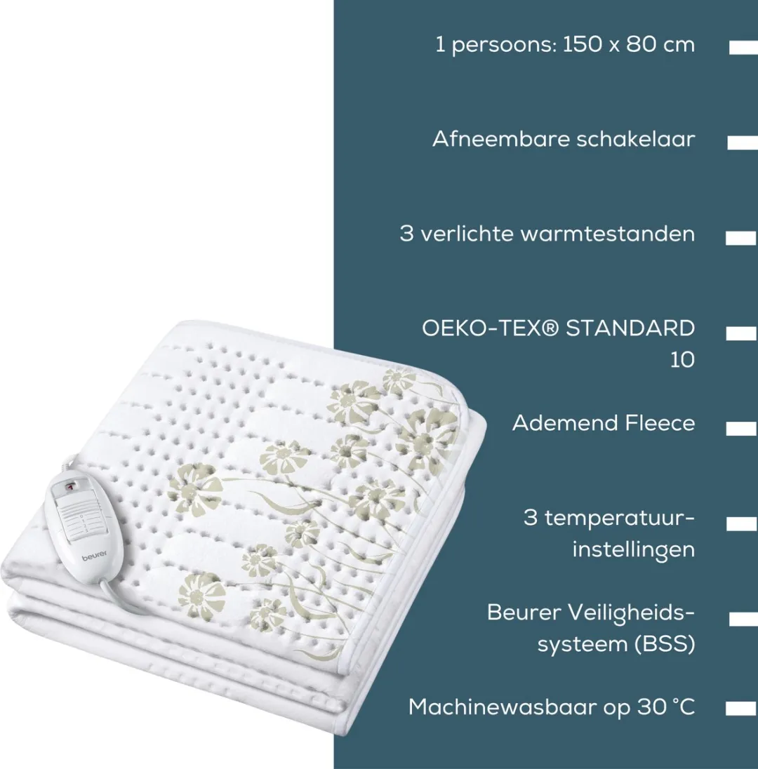 Beurer Elektrische Onderdeken 150x80cm TS 23 - 60W - Wit - afbeelding 6 van 6