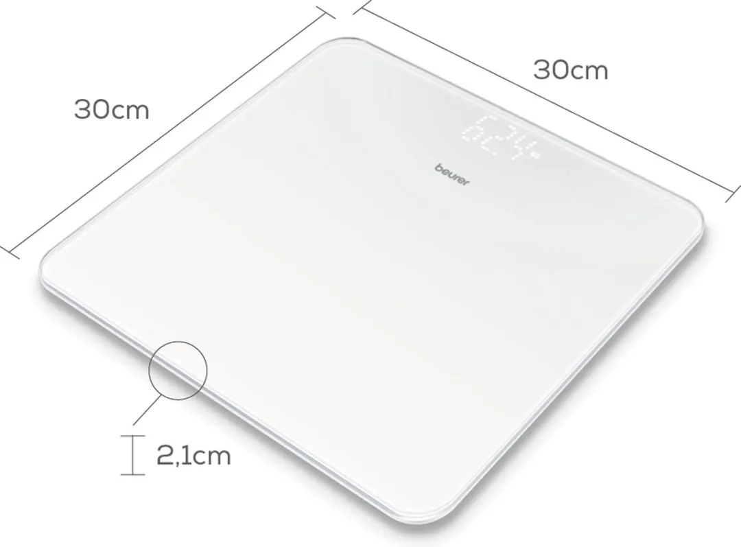 Beurer GS 225 Personenweegschaal - Magic LED / dotmatrix display - 30 x 30 cm - Tot 180 kg - Veiligheidsglas - Overbelastingindicatie - Automatische uitschakeling - Incl. batterijen - 5 Jaar garantie