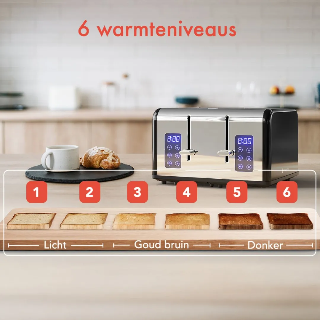 KitchenBrothers KB4007 Broodrooster 1630W - 4 Sneden - Zwart
