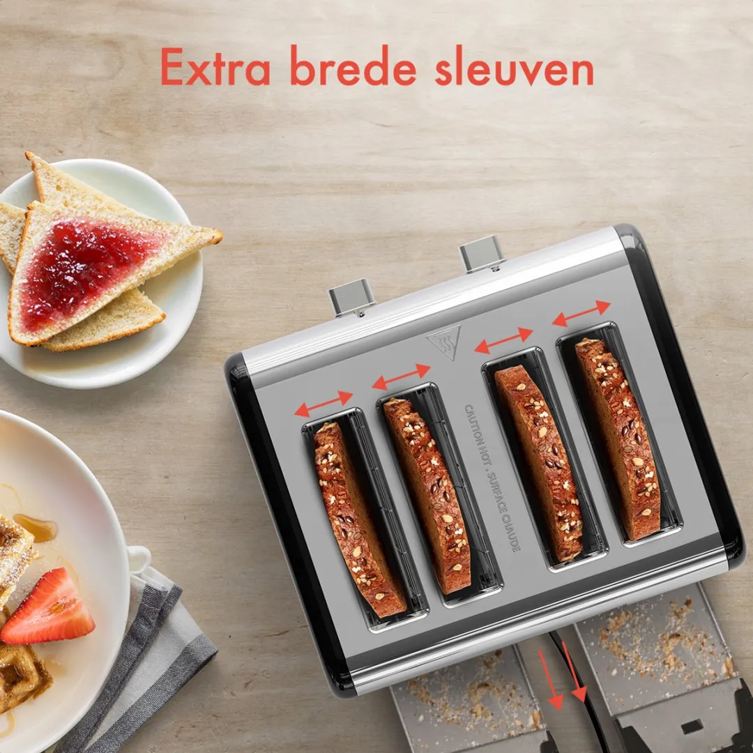 KitchenBrothers KB4007 Broodrooster 1630W - 4 Sneden - Zwart