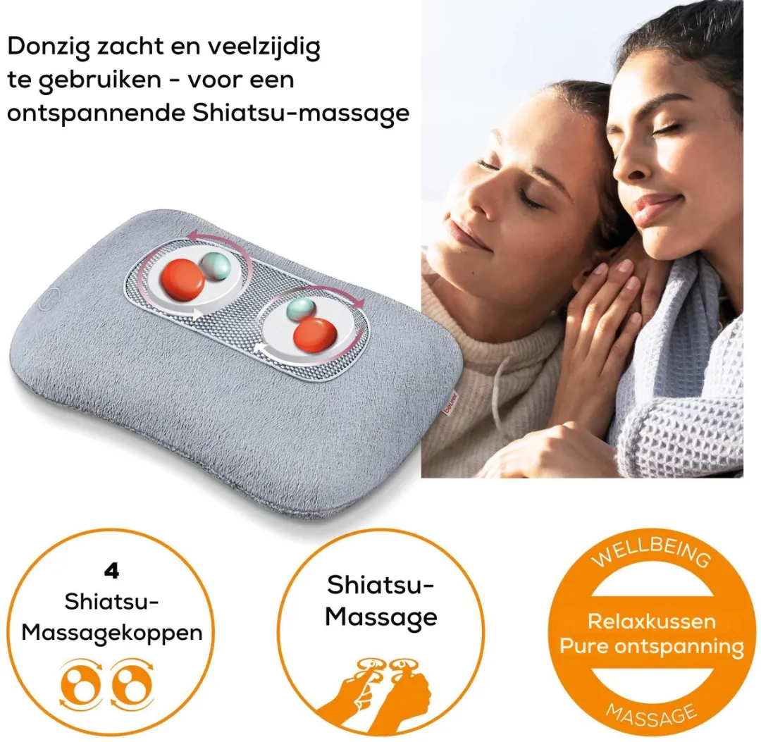 Beurer MG 145 Shiatsu Massagekussen – Infrarood – Verwarming - 4 Roterende massagekoppen - Nek - Rug – Schouders – Cosy Fleece hoes - Incl. adapter - 12 Watt – 3 Jaar garantie